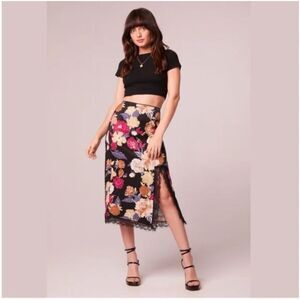 Band of the Free Lilou Black Floral Lace Slip Midi Skirt